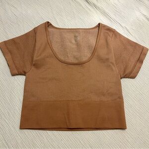 Aerie Offline Ribbed Short Sleeve Crop Top Sz L Large